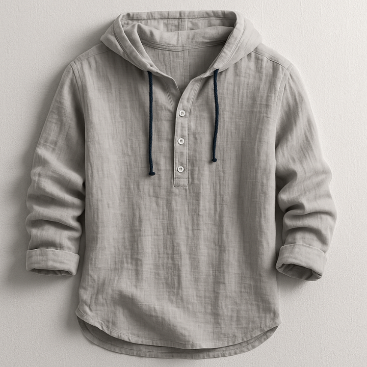Comfortable men's linen shirt with hood, perfect for summer.