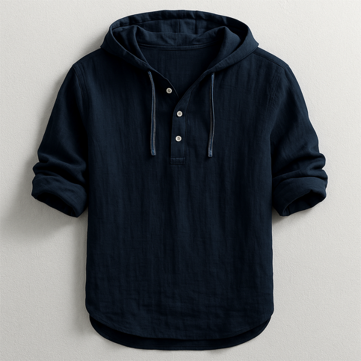 Casual and breezy men's hooded shirt made from pure linen.