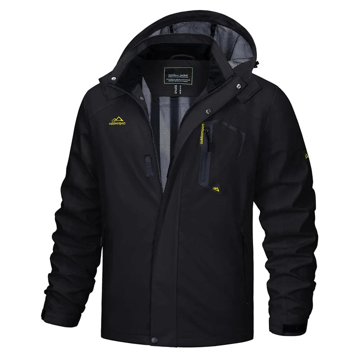Adventure gear: men's lightweight hooded rain jacket for outdoor explorers & hikers.