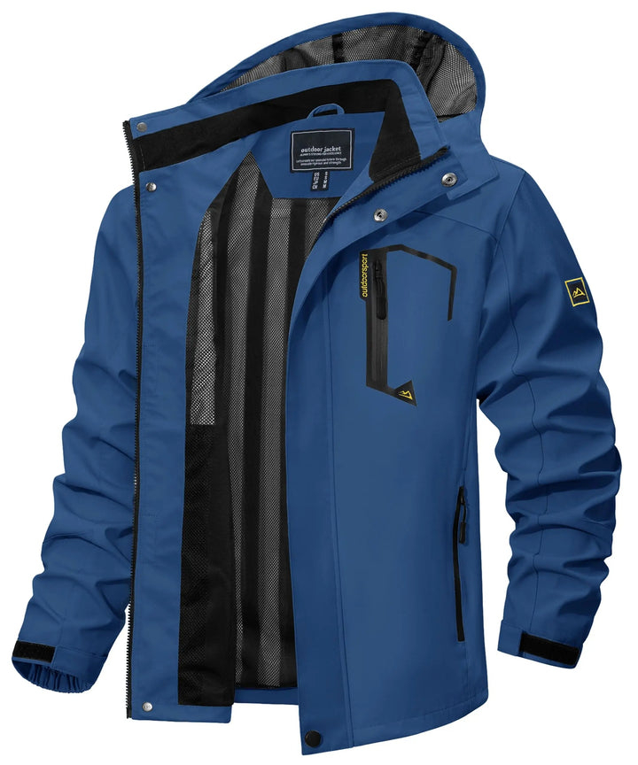 Durable men's windbreaker jacket, hooded & lightweight for hiking and all outdoor adventure gear.