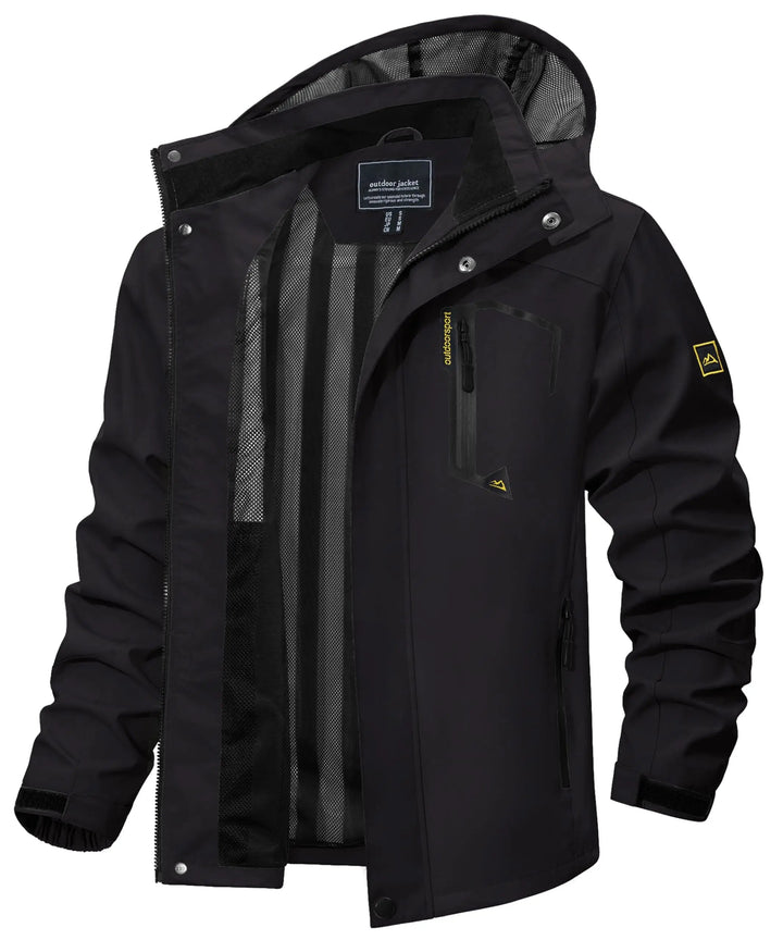 Versatile men's hooded jacket, lightweight, water-resistant for all outdoor activities & hiking.