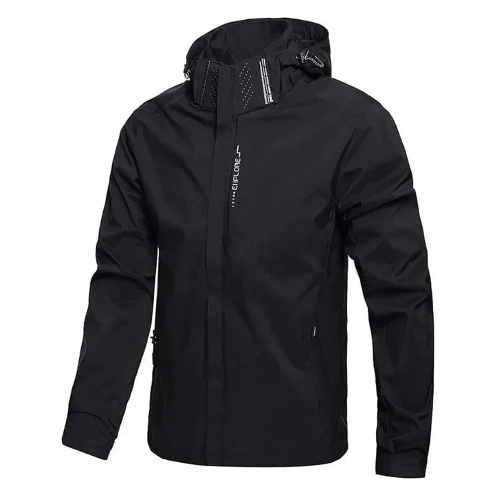 Men's lightweight hooded rain jacket, weatherproof and water-resistant for spring/fall outerwear.