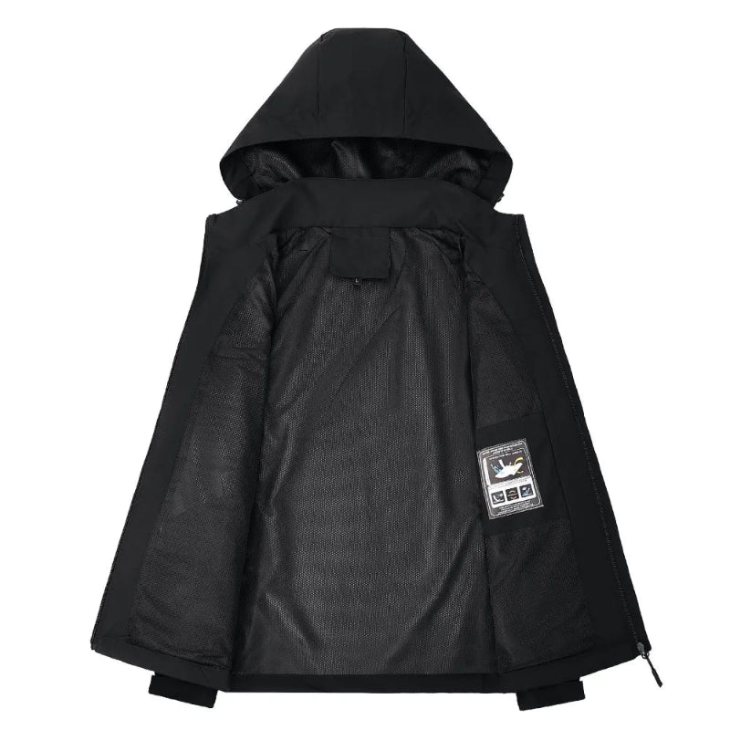 Casual men's hooded rain jacket, lightweight, weatherproof & water-resistant, ideal for spring & fall.