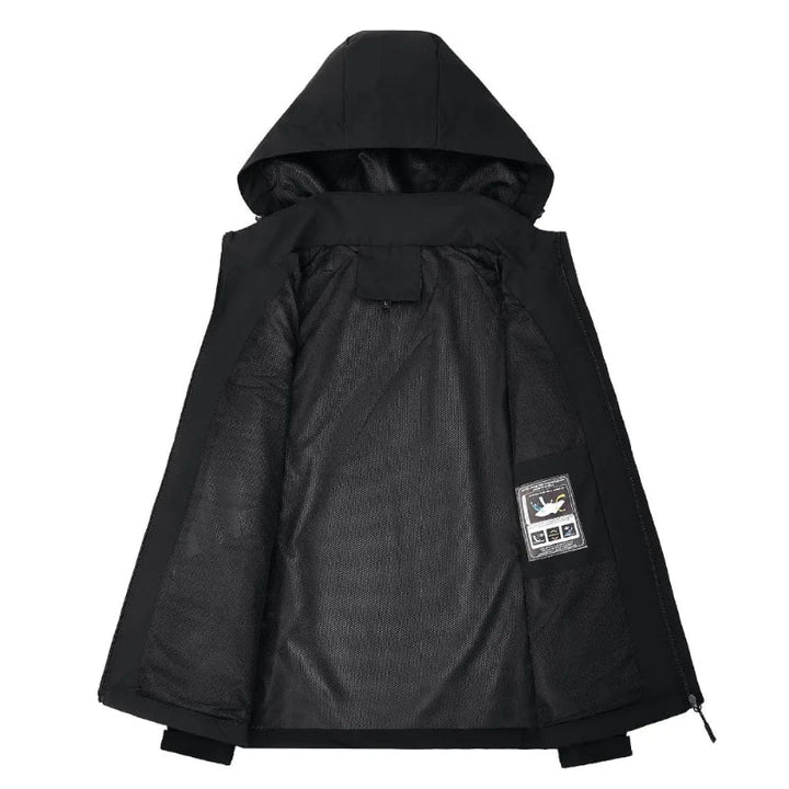 Casual men's hooded rain jacket, lightweight, weatherproof & water-resistant, ideal for spring & fall.