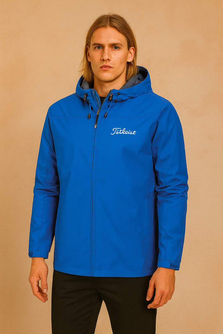 Comfortable men's activewear jacket, lightweight with hood & zipper, perfect for sports & outdoor weather protection.