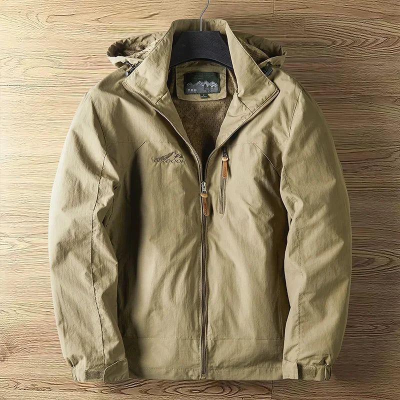 Versatile men's lightweight waterproof rain jacket, hooded and full-zip for ultimate outdoor comfort.