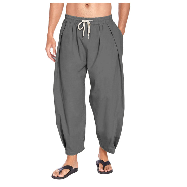 Lightweight gray men's comfort pants for summer. Relaxed fit for casual warm weather & everyday wear.