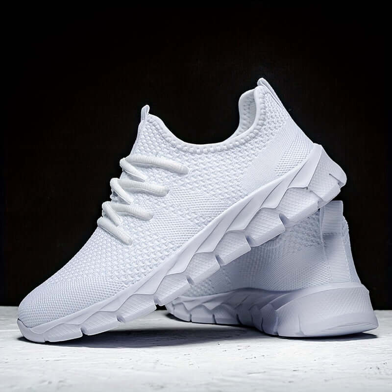 Performance men's running shoes, lightweight knitted design for training, ideal sporty athletic footwear.