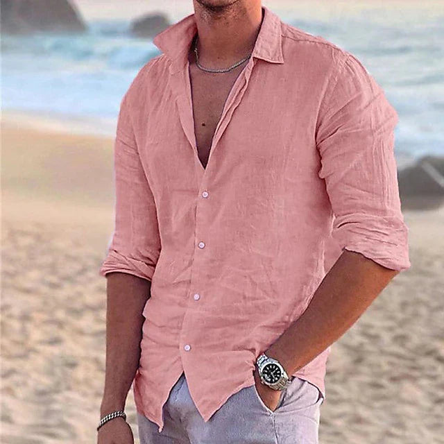 Men's lightweight long sleeve button-down shirt for warm weather, comfortable & stylish for spring/summer.