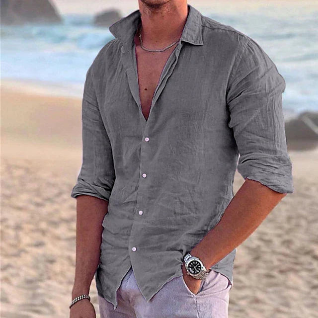 Soft, breathable men's long sleeve top, essential for warm weather & stylish spring/summer outfits.