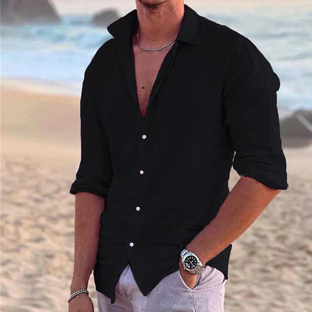 Men's lightweight long sleeve button-down for warm weather, ideal for smart casual & everyday style.