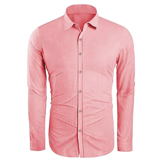 Smart casual men's long sleeve shirt, versatile for spring, summer, travel, & warm weather style.