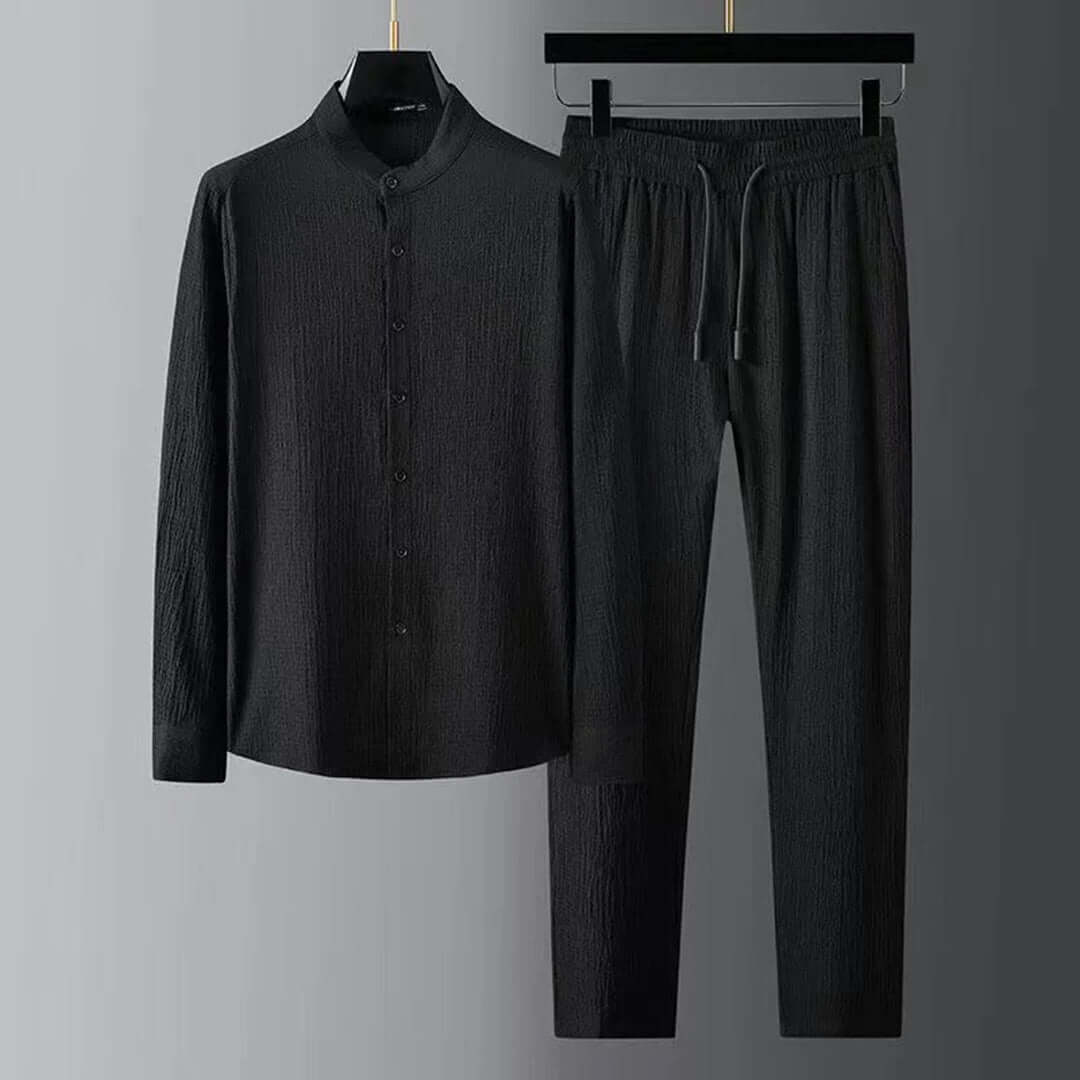 Complete men's summer loungewear matching set, featuring a stylish top and shorts for ultimate vacation comfort.