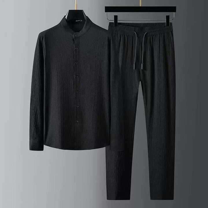Complete men's summer loungewear matching set, featuring a stylish top and shorts for ultimate vacation comfort.