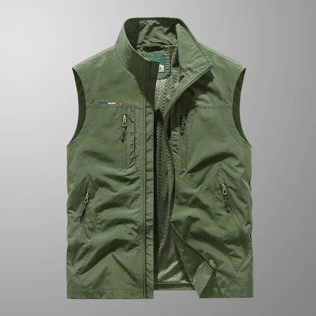 Versatile men's travel vest, lightweight and water-resistant, ideal for hiking, fishing, and outdoor adventure.