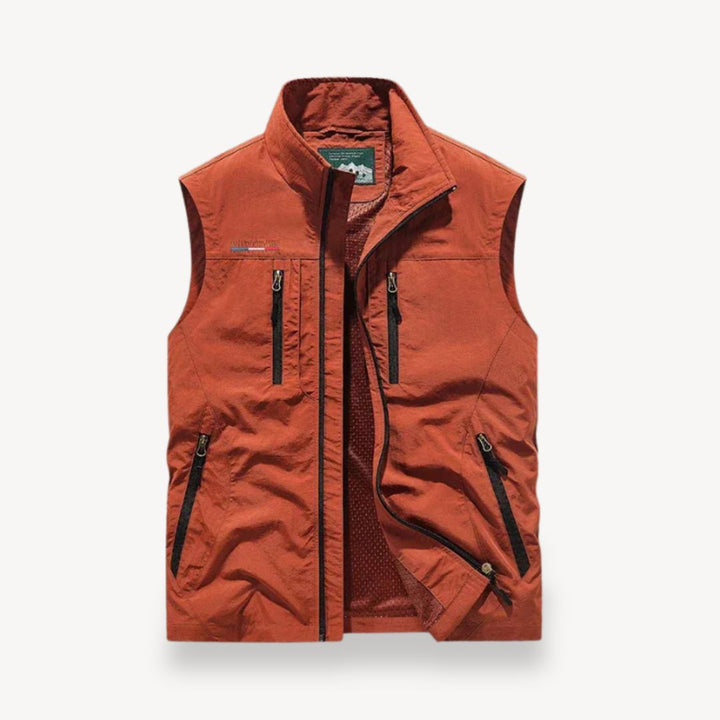 Functional men's summer outdoor vest with multiple pockets for tools, fishing, photography. Lightweight & breathable.