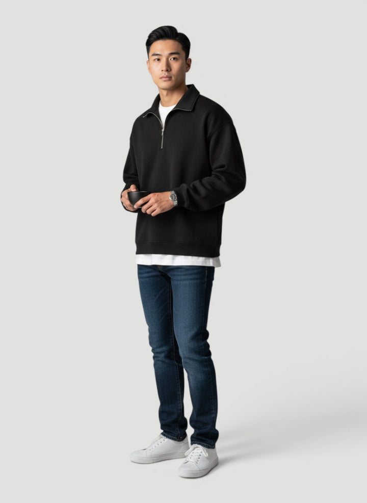 Men's lightweight quarter zip pullover sweater, perfect for casual everyday wear.