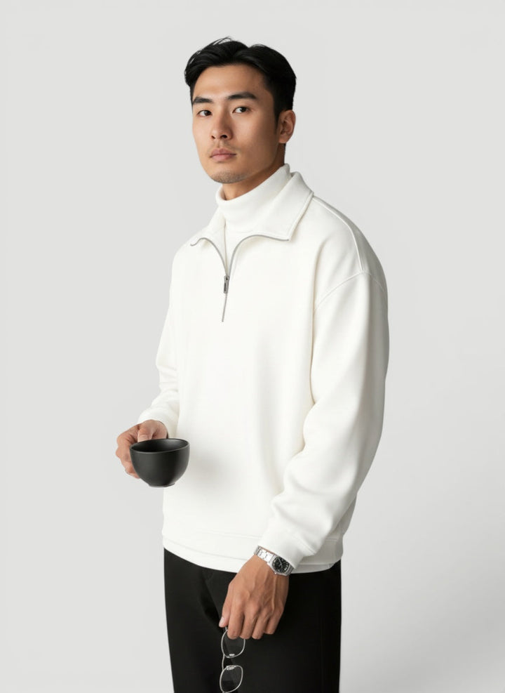 Casual men's lightweight pullover sweater, quarter zip design for modern everyday fashion.
