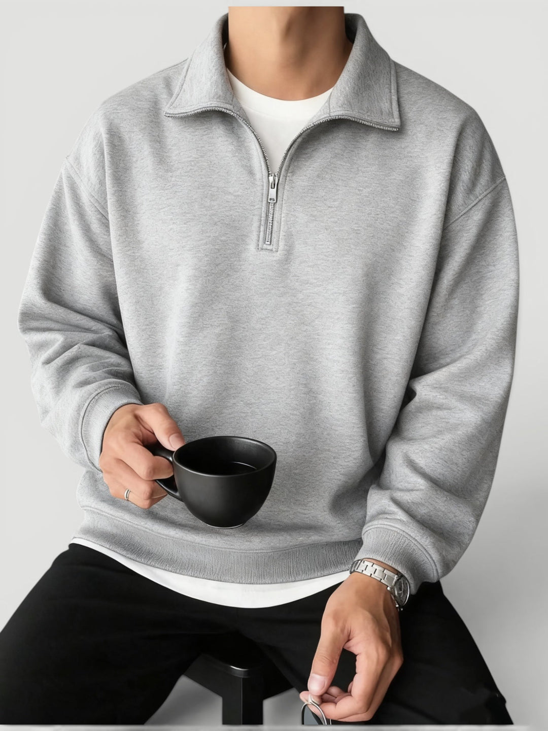Comfortable men's lightweight quarter zip sweater, great for casual layering and everyday wear.
