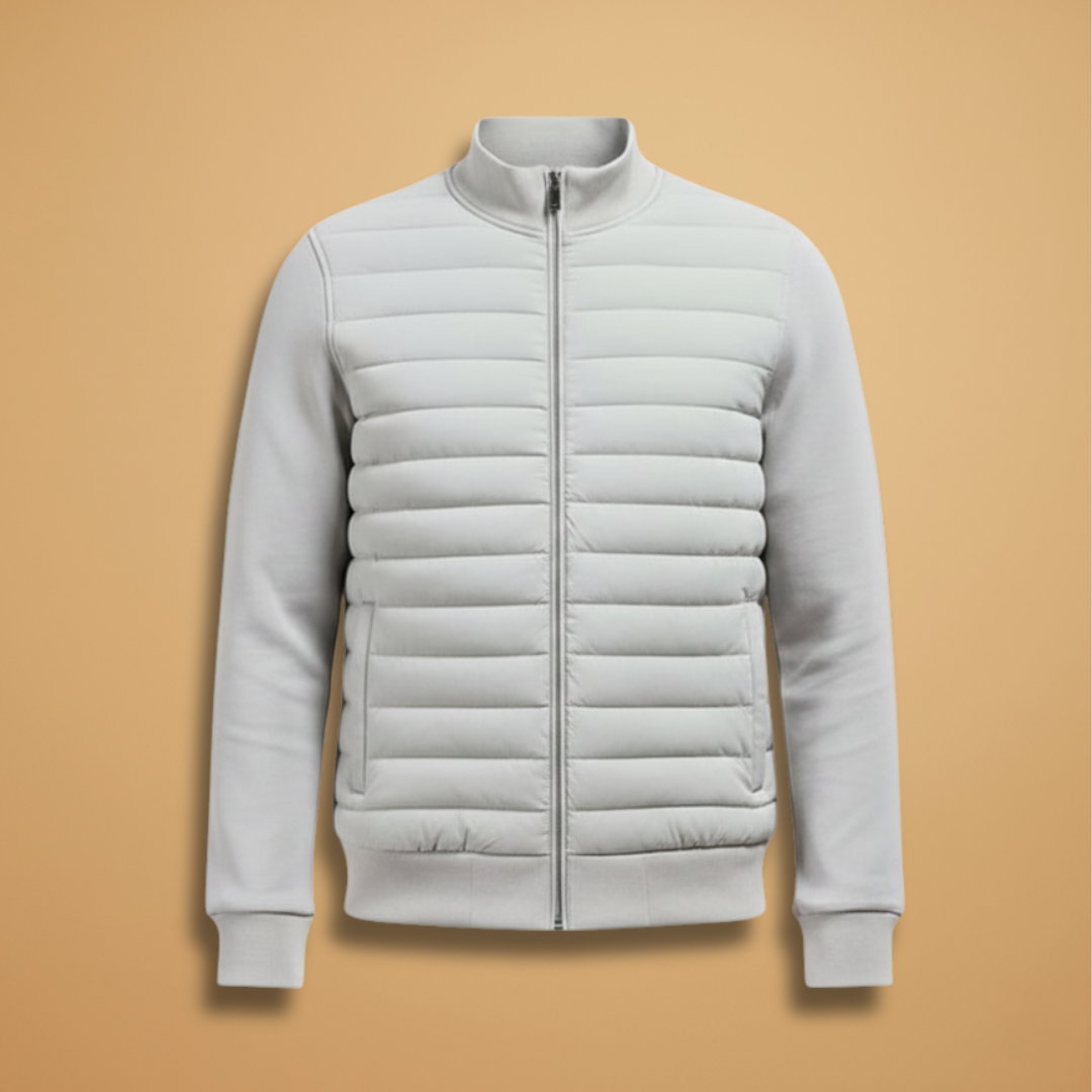 Men's lightweight quilted jacket with stylish stand collar and full zip closure, perfect casual outerwear.