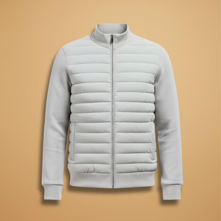 Men's lightweight quilted jacket with stylish stand collar and full zip closure, perfect casual outerwear.