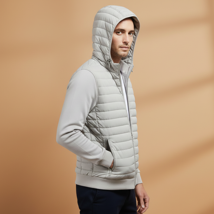 Versatile men's spring/fall jacket. A lightweight quilted design with a stand collar & full zip for casual fashion.