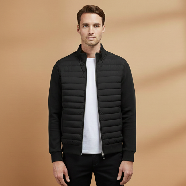 Men's casual lightweight quilted jacket, featuring a sharp stand collar and convenient full zip. Essential outerwear.