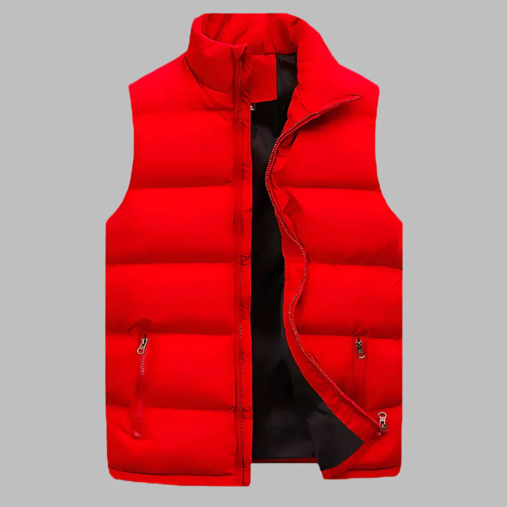 Warm men's quilted puffer vest, a lightweight bodywarmer for winter fashion. Great for layering & outdoor wear.
