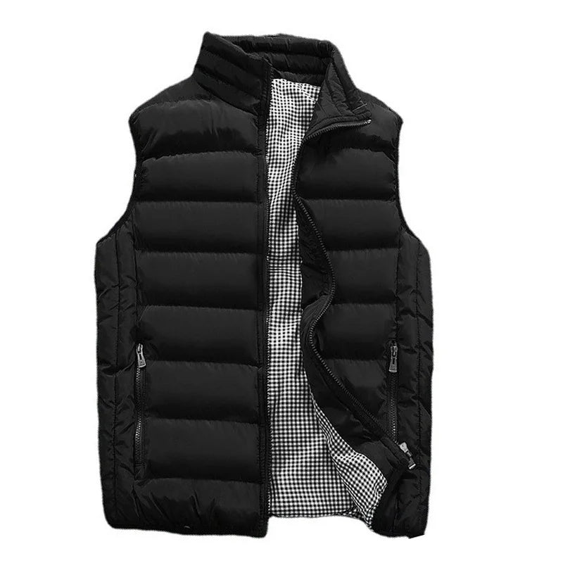 Men's sleeveless quilted jacket, lightweight & protective for outdoor adventures or casual wear.