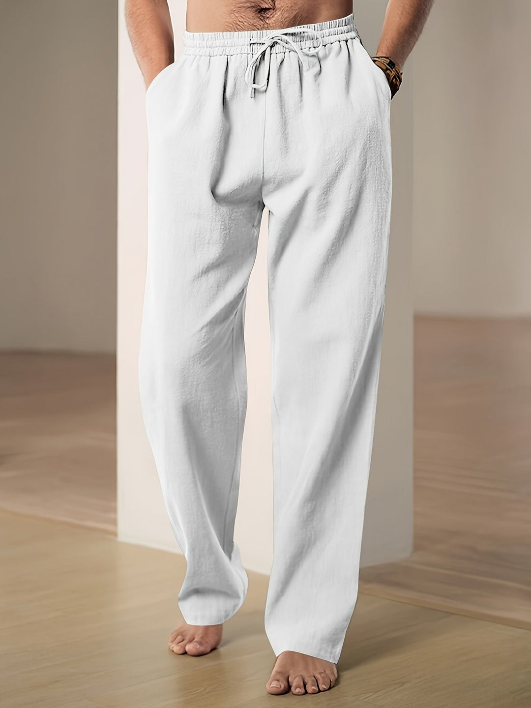 Versatile men's lightweight lounge pants. Relaxed fit trousers ideal for casual wear, home, or light activity.