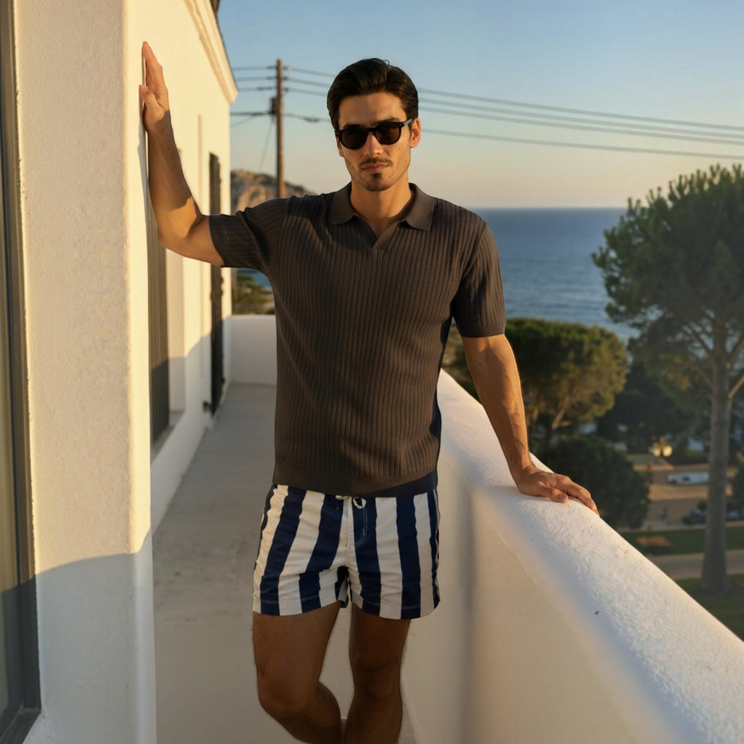 Men's classic lightweight ribbed polo, a summer shirt for sophisticated comfort.