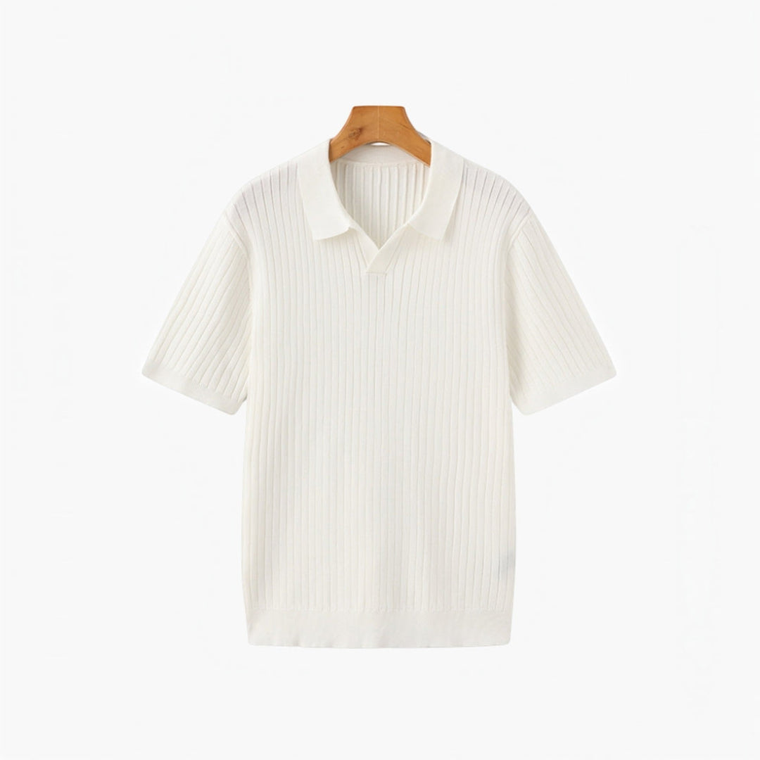 Classic men's summer shirt, a ribbed short sleeve polo for everyday elegance.