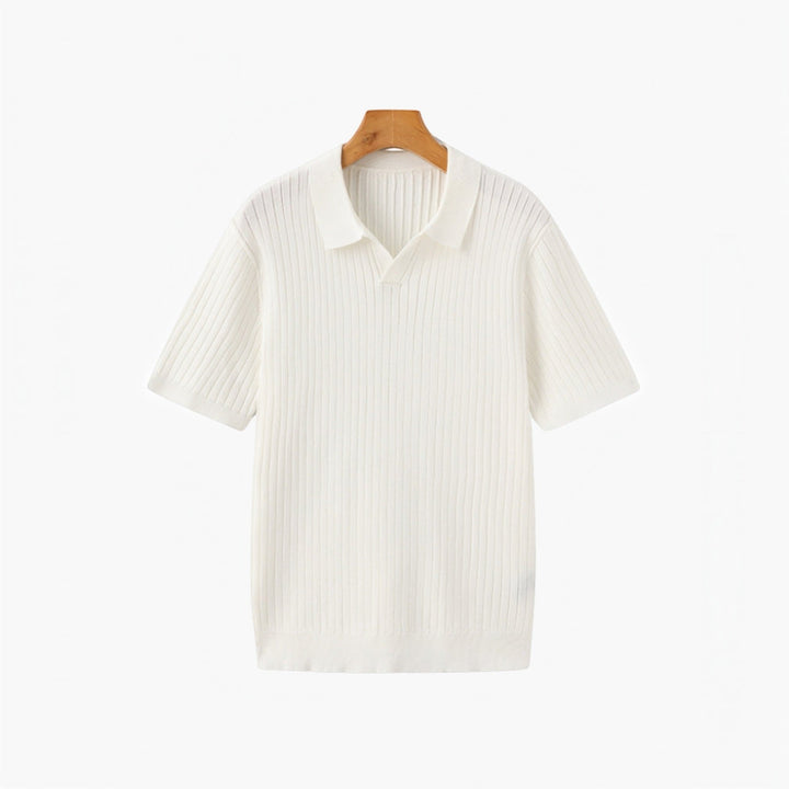 Classic men's summer shirt, a ribbed short sleeve polo for everyday elegance.