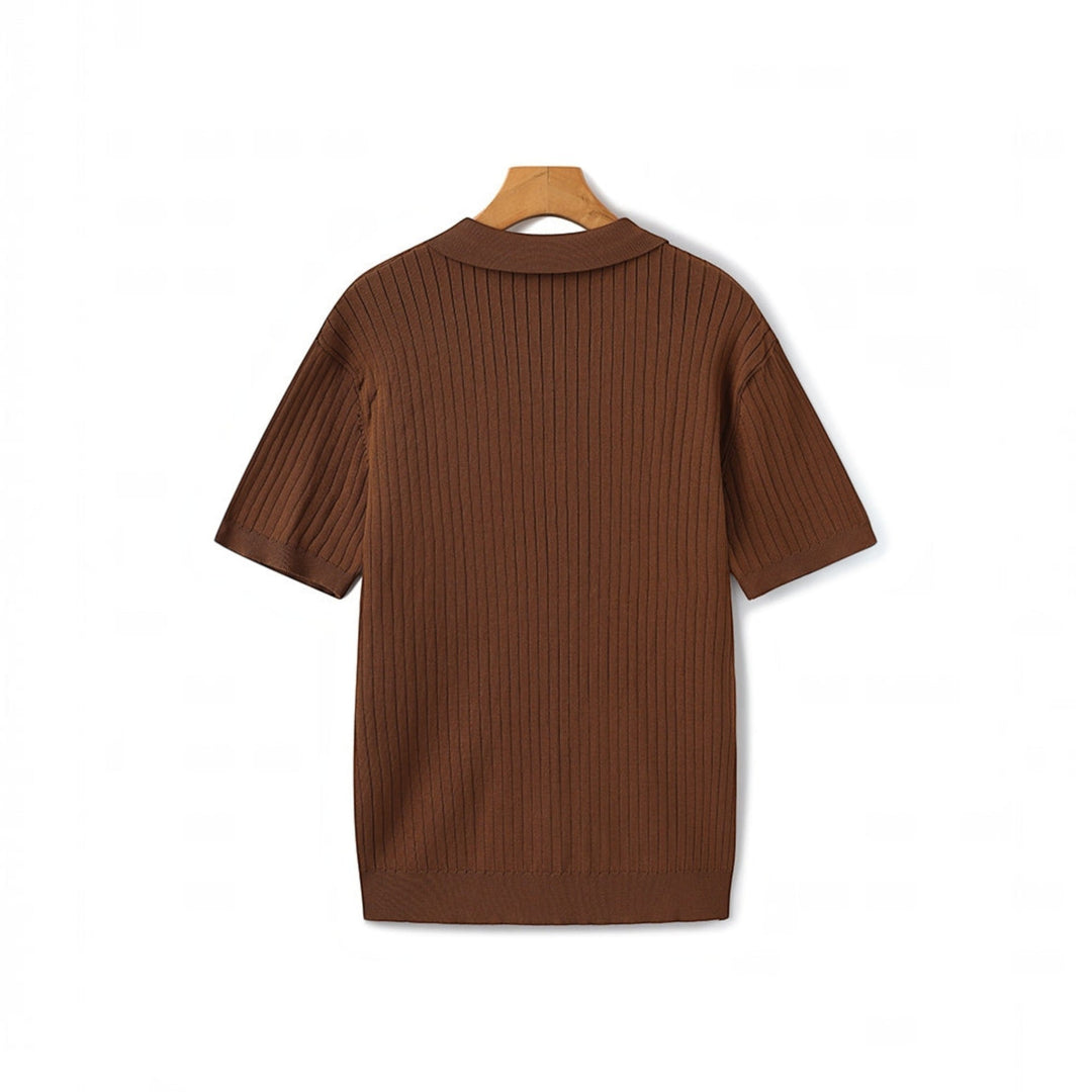 Versatile men's ribbed polo, a short sleeve summer shirt for casual wear.