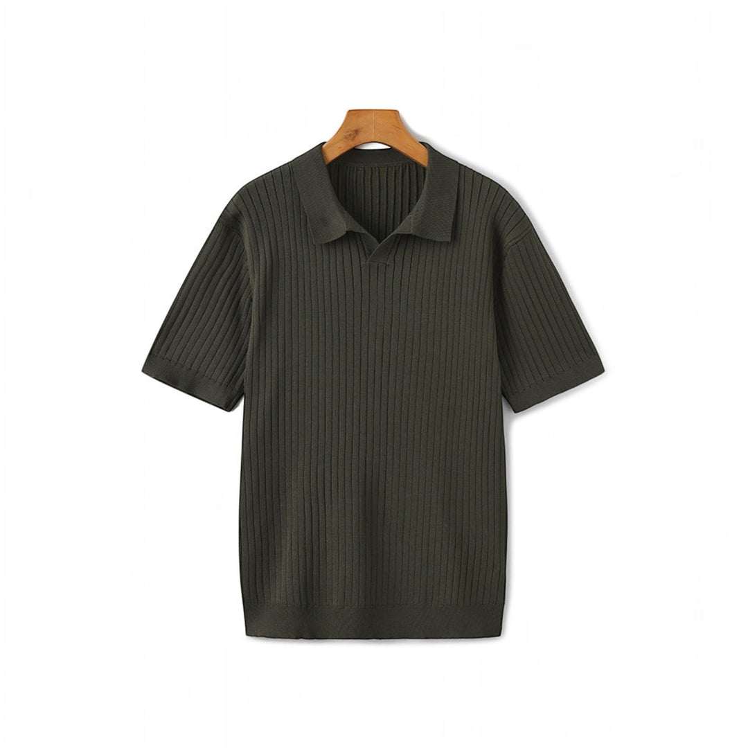 Sophisticated lightweight men's polo, short sleeve & ribbed for summer.