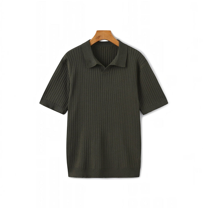 Sophisticated lightweight men's polo, short sleeve & ribbed for summer.