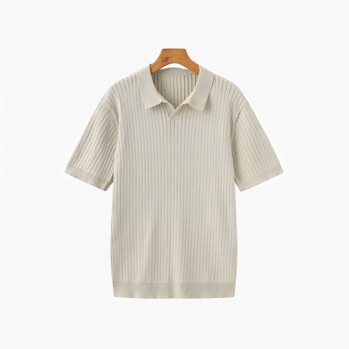 Casual men's short sleeve ribbed polo, comfortable for everyday summer style.