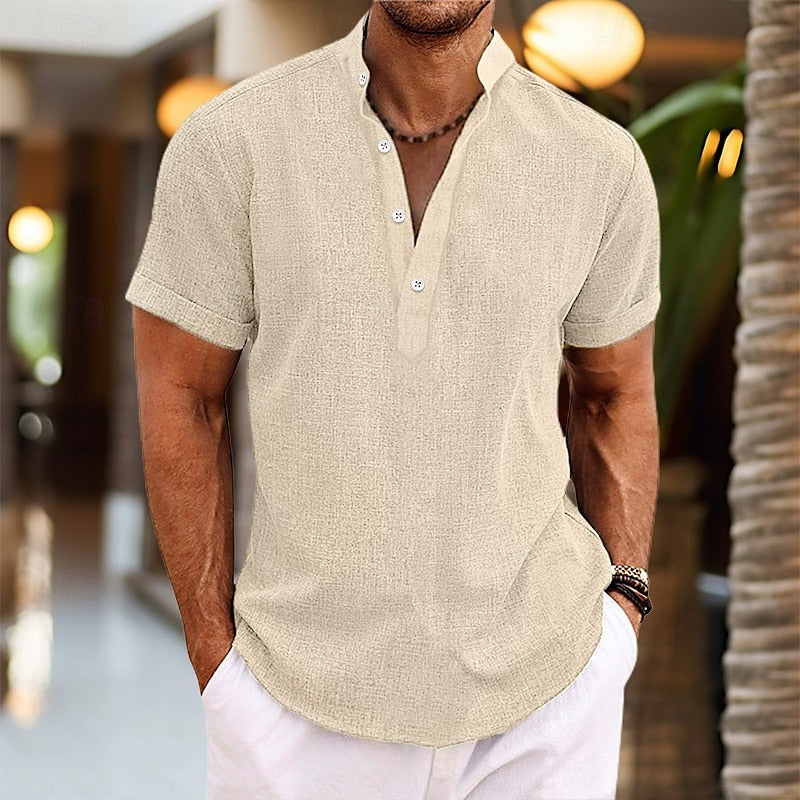 Green men's short sleeve shirt, lightweight and breathable