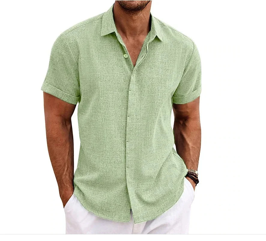 Stylish men's relaxed fit casual shirt, lightweight and short-sleeve, ideal for cool summer wear.