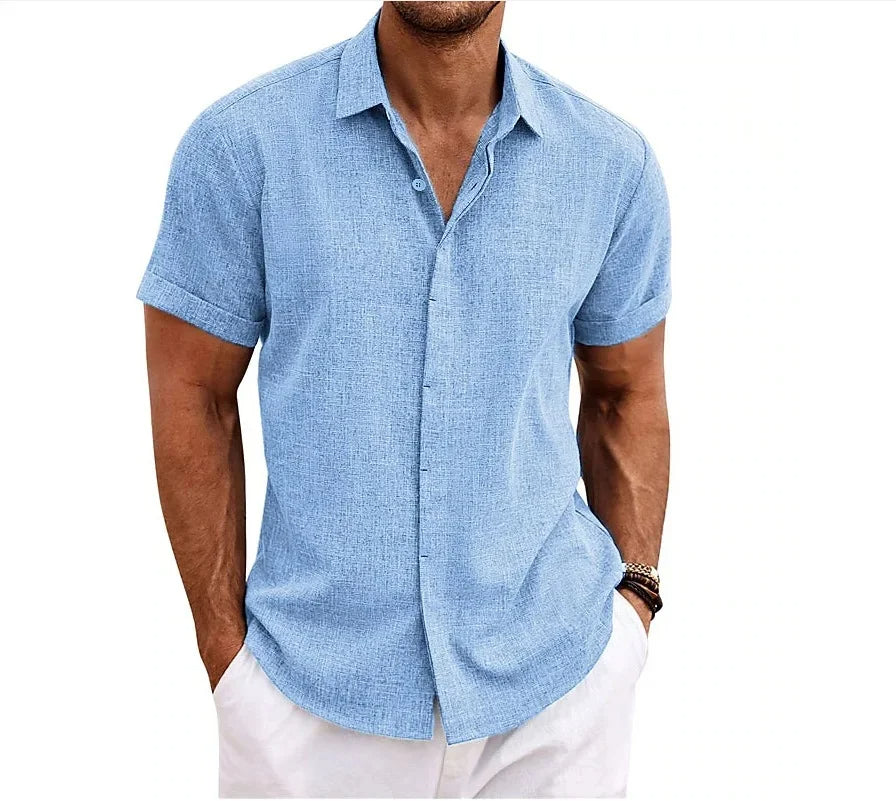 Relaxed fit men's casual shirt, lightweight short-sleeve design offering stylish comfort for summer.