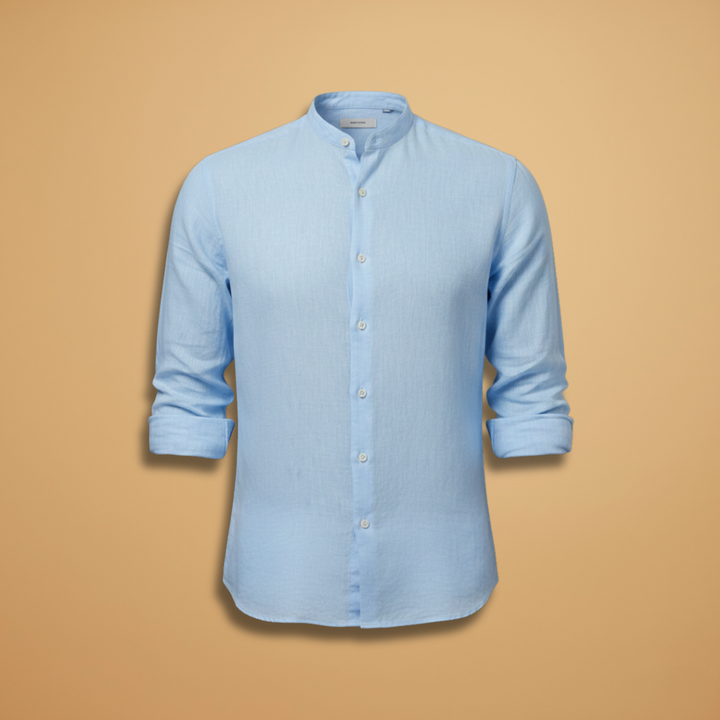 Men's lightweight short sleeve summer shirt with stylish stand-up collar.
