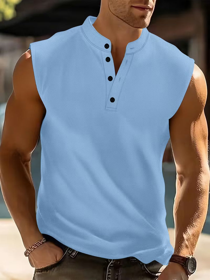 Men's comfort sleeveless t-shirt, breathable and lightweight for versatile summer wear.