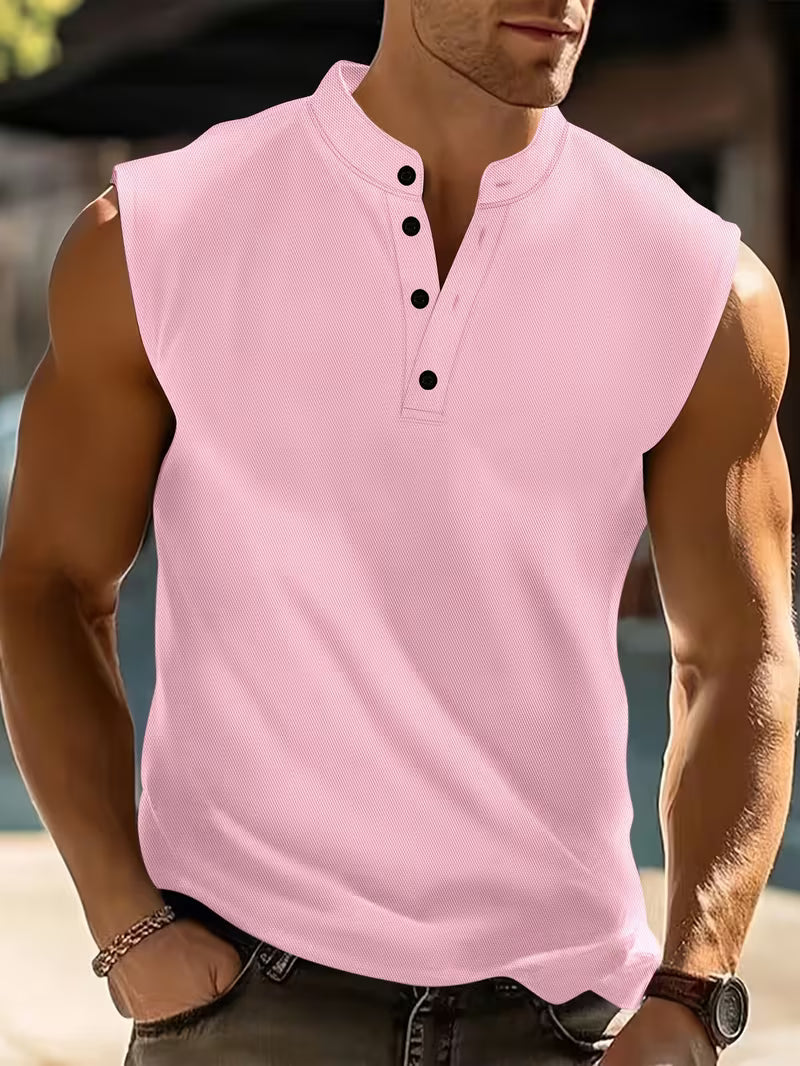 Relaxed fit men's sleeveless t-shirt, designed for breathability and comfort in casual and athletic settings.