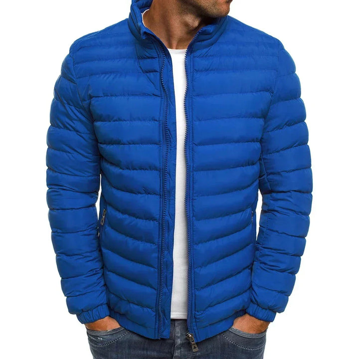 Stylish men's slim-fit puffer jacket. Perfect lightweight outerwear for cold winter weather & casual fashion.