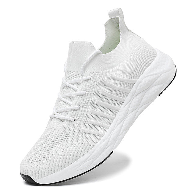 Close-up of breathable mesh on men's comfortable sport shoes.