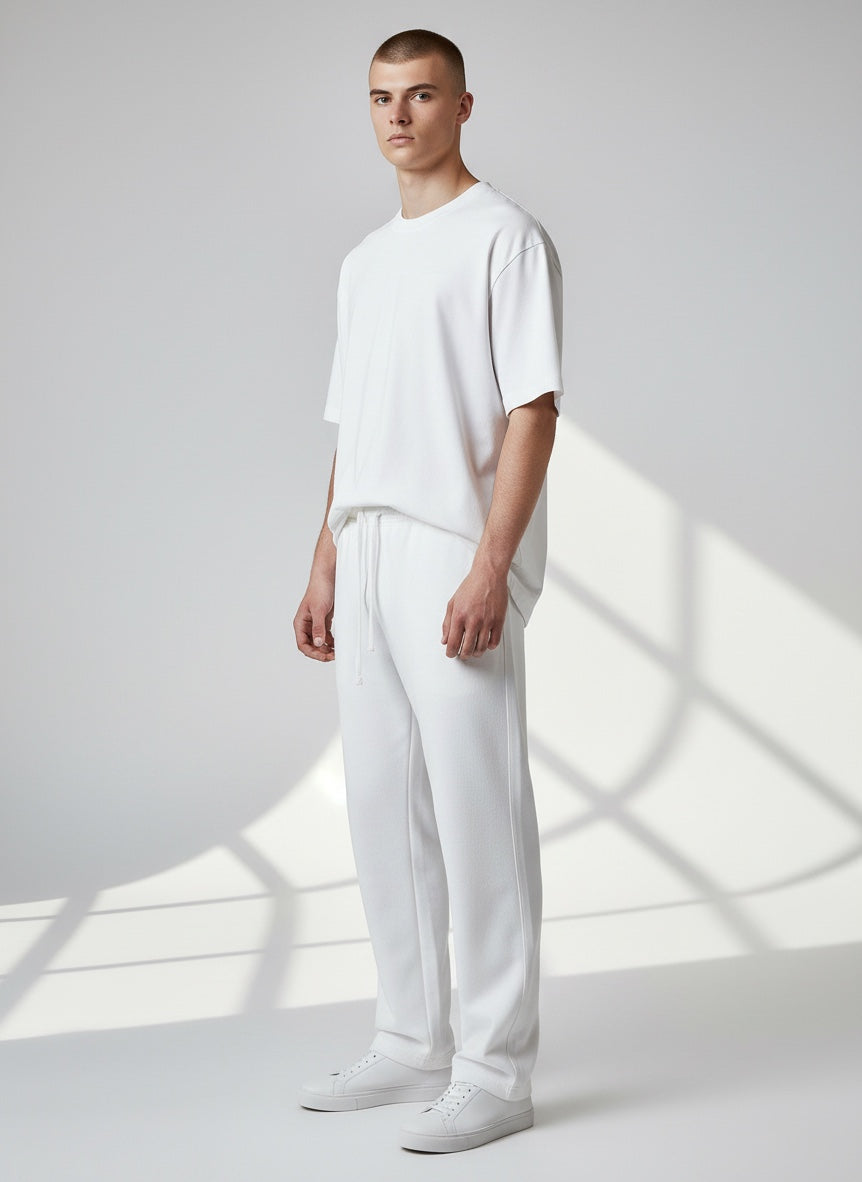 Detailed fabric texture of men's lightweight comfort pants, ideal for relaxed fit versatile style.