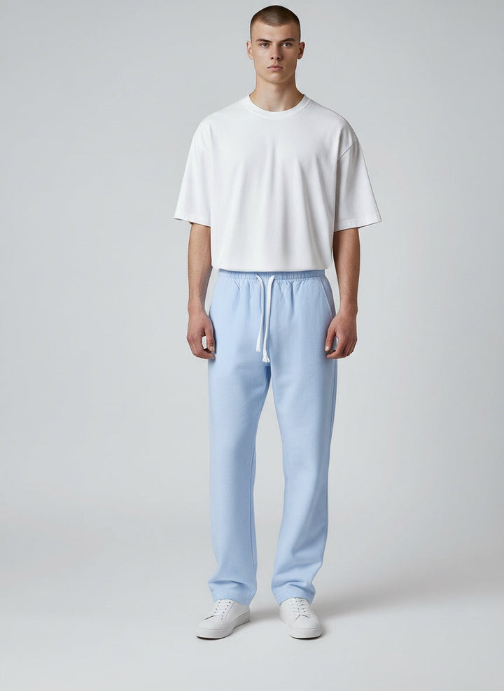 Back view of men's lightweight straight leg pants, offering versatile style and comfort for men's fashion.