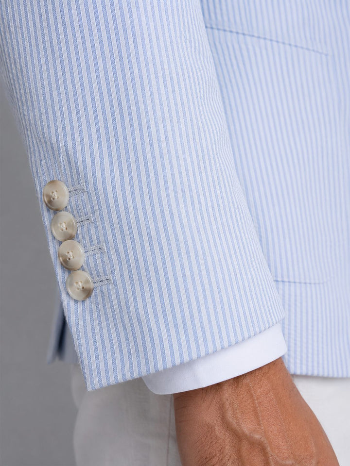 Stylish men's striped blazer, light fabric, great for effortless smart casual spring & summer outfits.