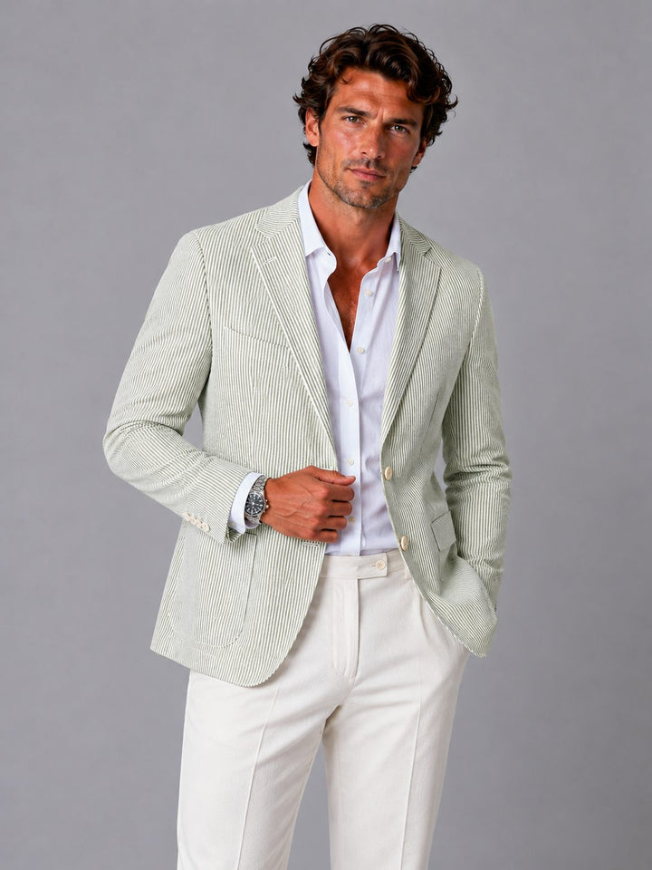 Smart casual men's striped blazer for office wear, a lightweight spring/summer men's jacket.