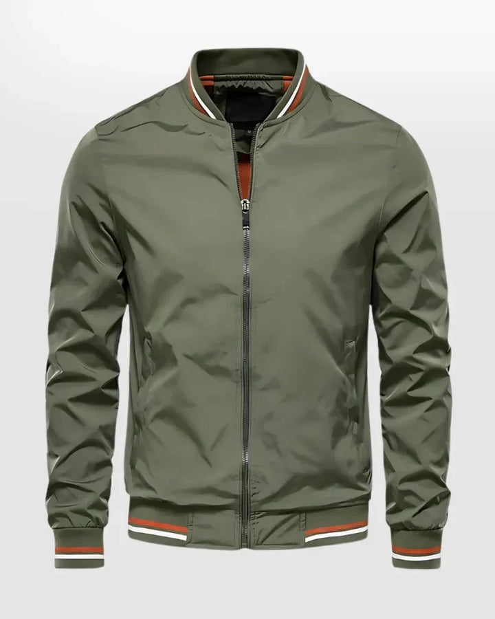 Men's lightweight striped bomber jacket, perfect for stylish summer casual outerwear.